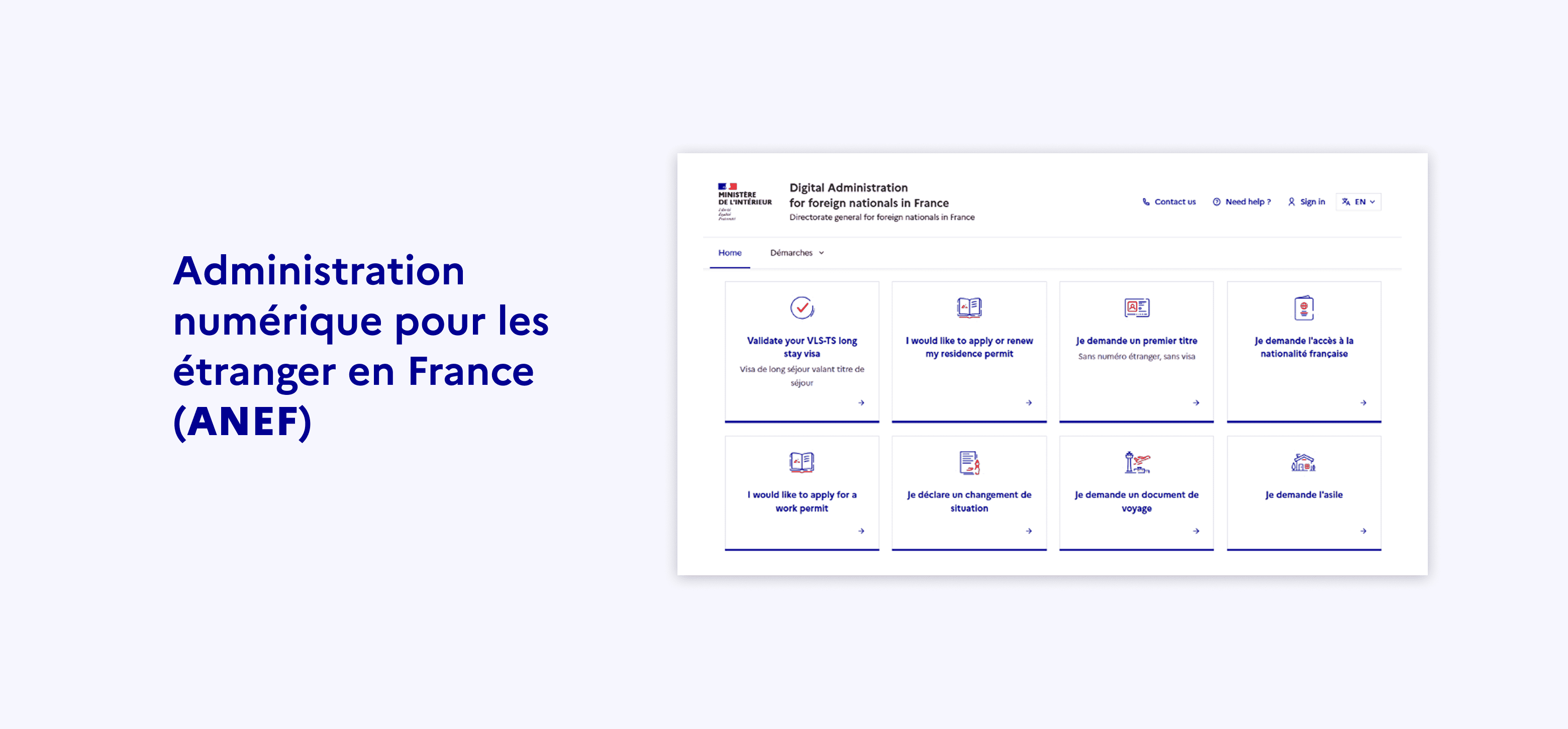Visuel de la page d'accueil du site Administration étranger en France