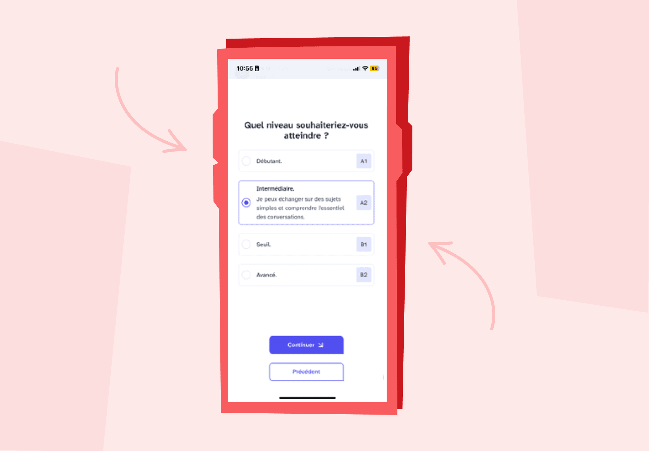 Page Frello pour définir le niveau de langue visé