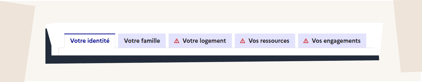 Onglets du dépôt de regroupement familial