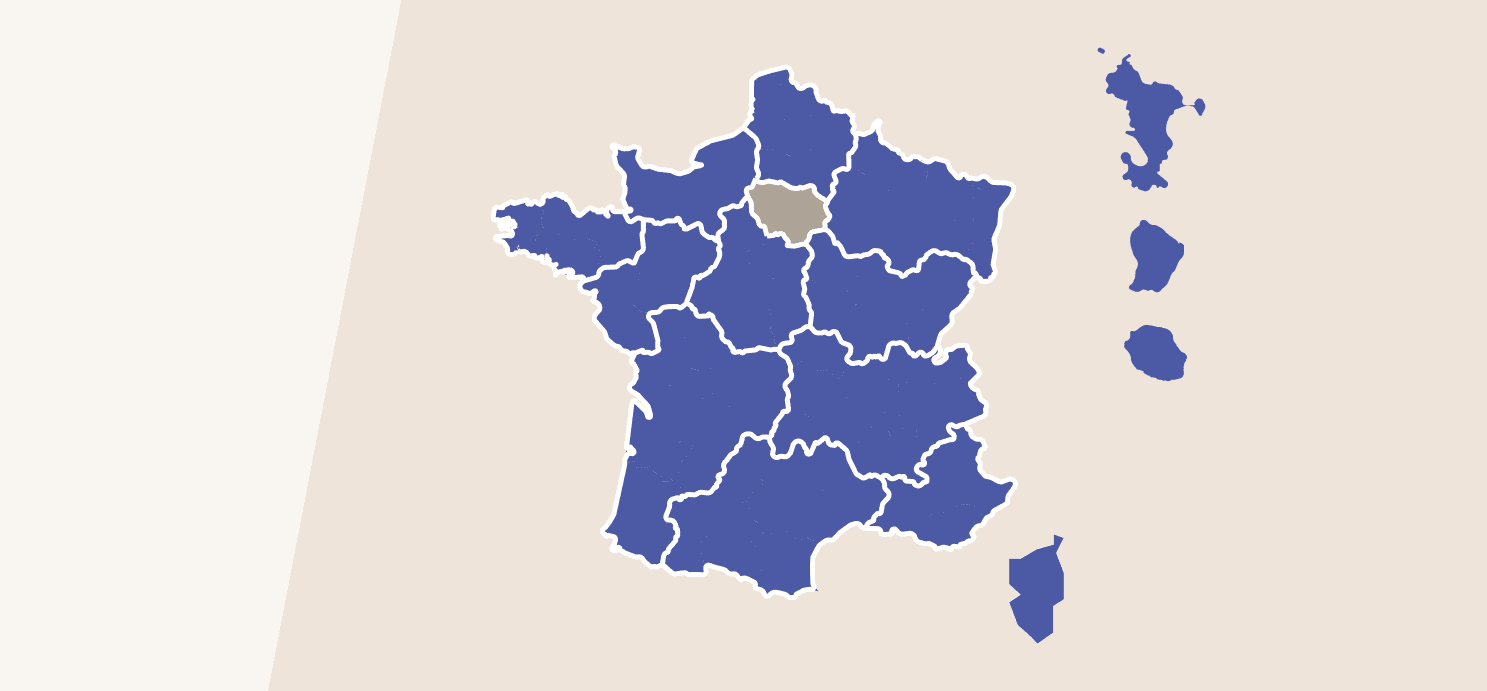 Carte de France indiquant l'ile-de-france